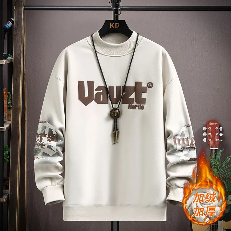 青少年加绒加厚卫衣男秋冬季潮牌上衣高中学生帅气男装保暖打底衫