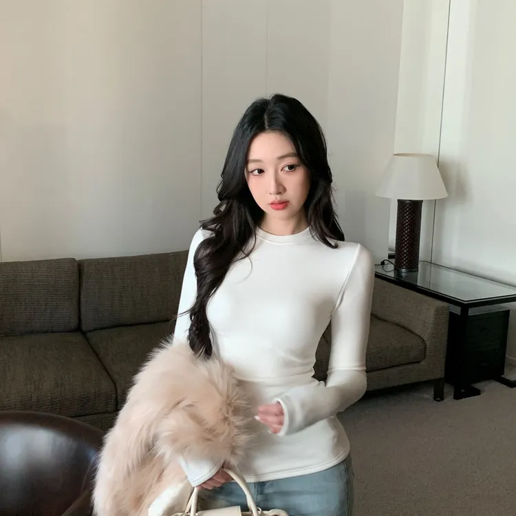 【加绒加厚】正肩圆领长袖内搭打底衫韩系修身秋冬显瘦穿搭上衣女