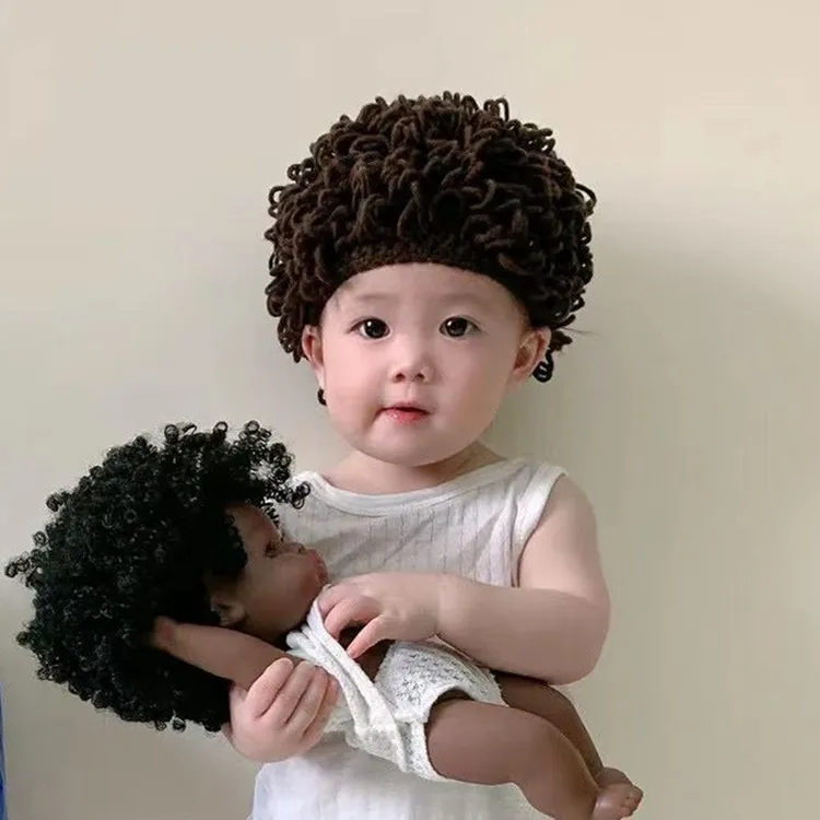 婴儿帽子秋冬可爱超萌搞笑爆炸头宝宝儿童网红假发帽男女童卷发帽