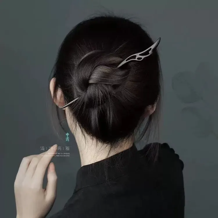 黑檀木发簪女古风素簪子日常盘发木簪新中式檀木簪汉服上班头饰品