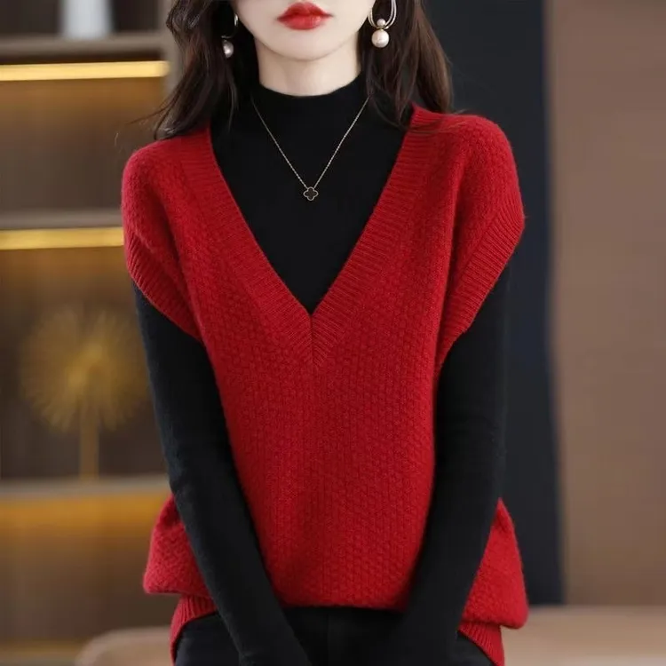 清仓捡漏~针织马甲女秋洋气毛衣外穿百搭时尚套头v领背心马夹上衣