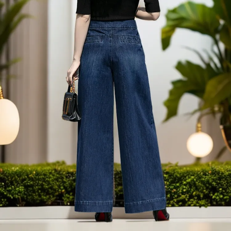 春秋新款阔腿裤子2025女式高腰牛仔裤中年妈妈裤牛仔裤宽松阔腿裤