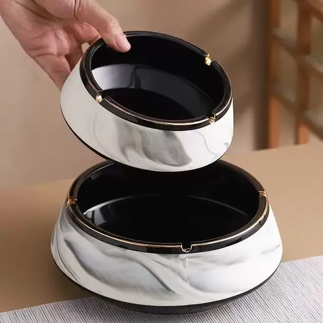创意超大理石高档陶瓷烟灰缸家用客厅办公室烟缸高级感轻奢特大号