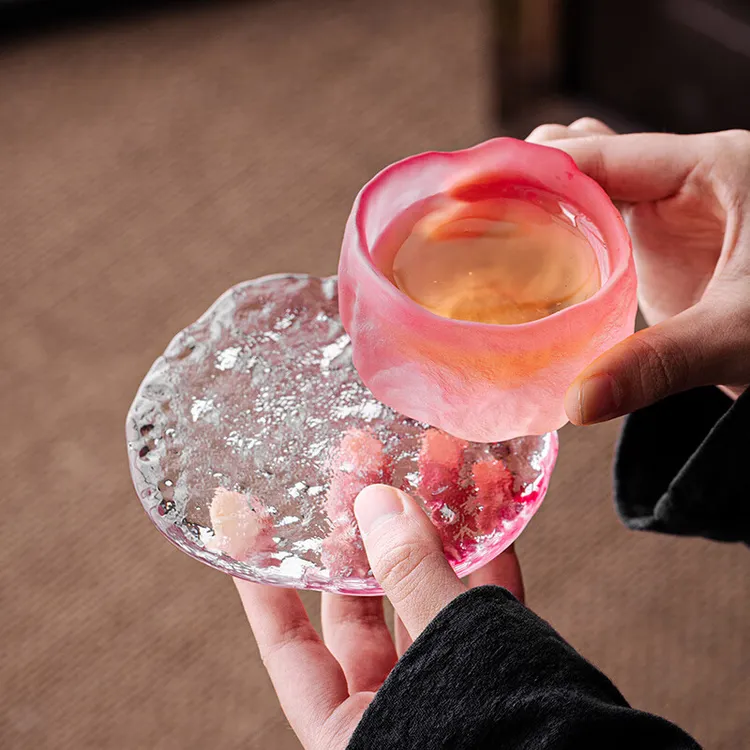 日式冰川玻璃杯功夫茶杯主人杯单个品茗杯高端个人专用杯子杯垫