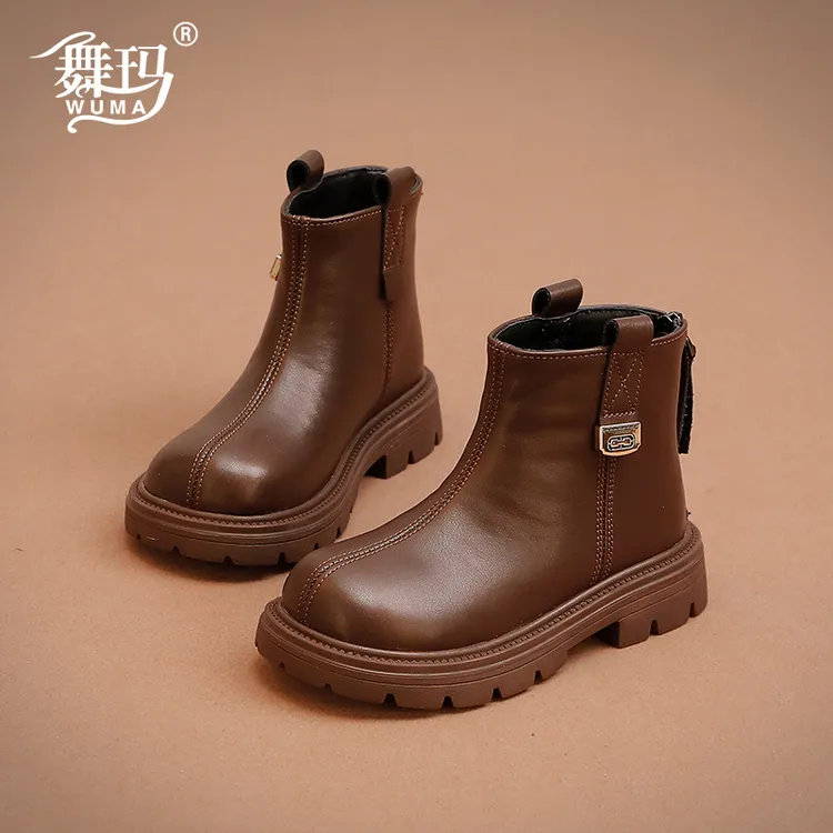 舞玛女童靴子儿童马丁单靴2025真皮宝宝秋冬季简约洋气加绒234268