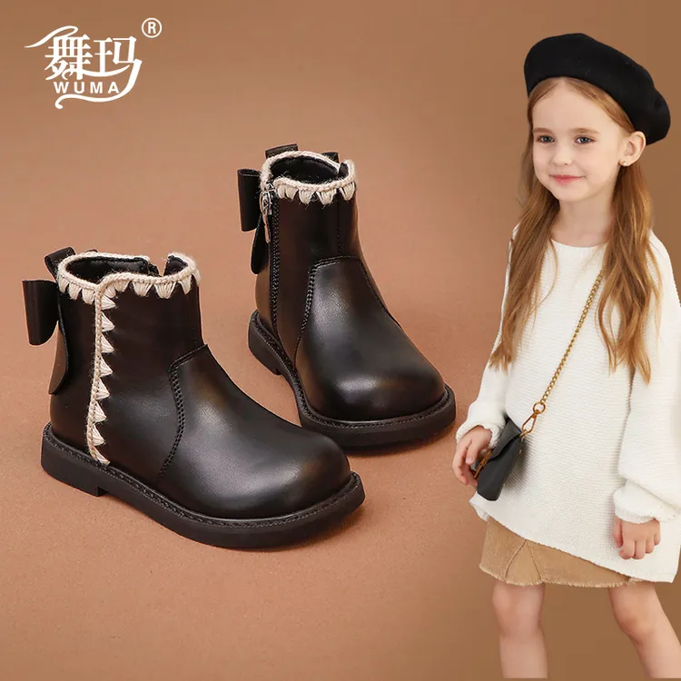 女童单靴儿童真皮公主短靴2025新款冬季女孩鞋子加绒二棉鞋442336