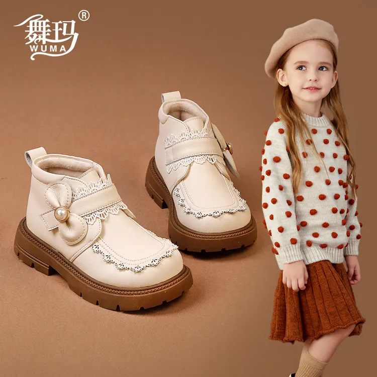 舞玛女童鞋儿童单靴2025新款宝宝秋冬季女孩加绒软底二棉鞋234262