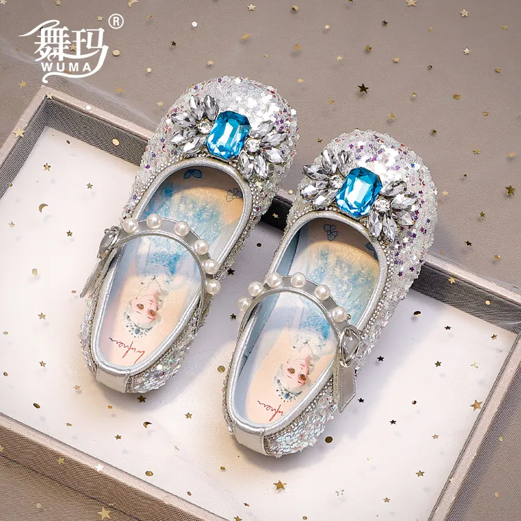 欧若风女童鞋儿童公主鞋2025时尚春秋季爱莎水晶鞋水钻单鞋233705