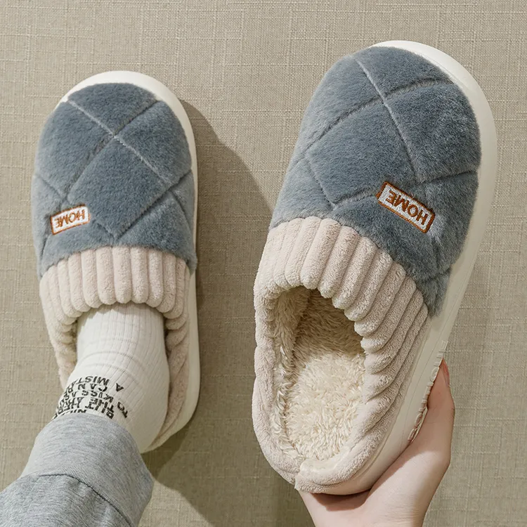 向伦家居冬天棉拖鞋男款室内厚底加绒加厚毛绒冬季保暖拖鞋不臭脚