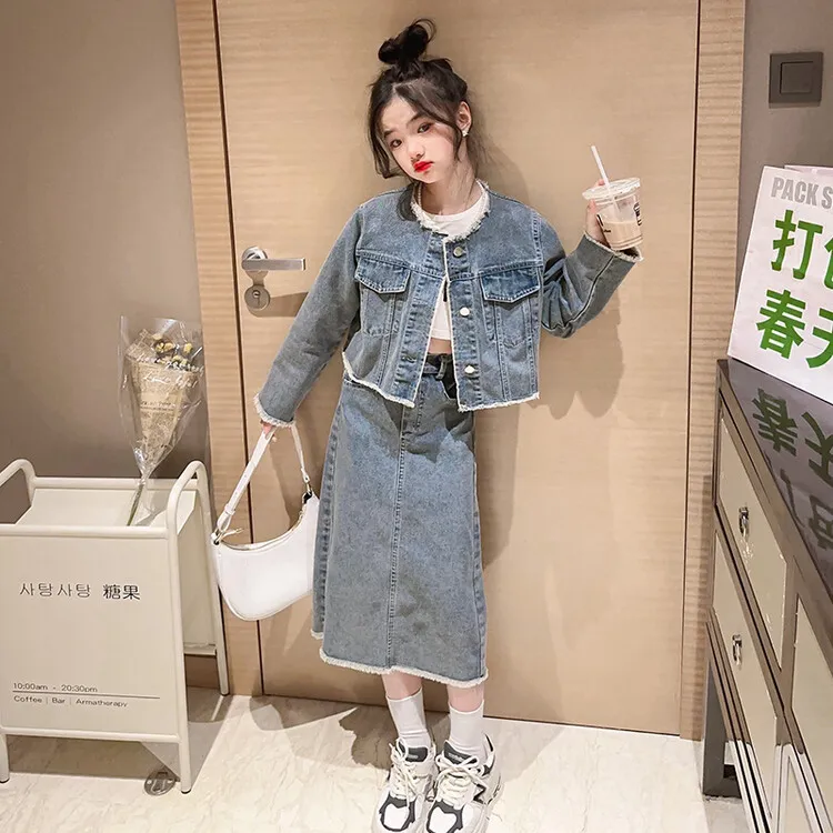 女童装时髦套装洋气2023新款春装儿童网红洋气牛仔裙春秋两件套潮