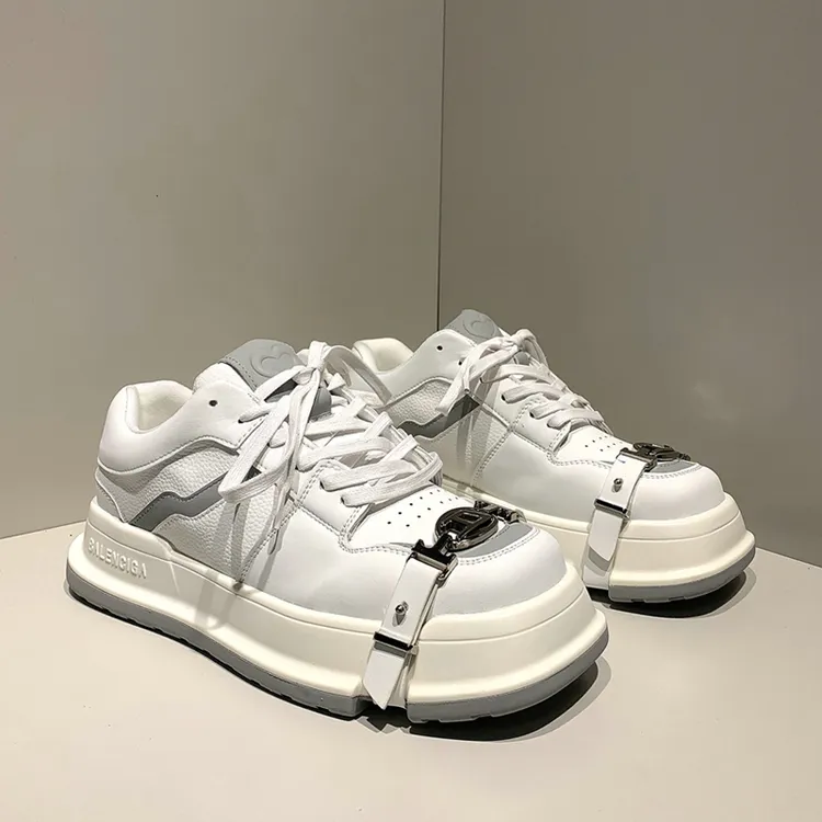 【邓为同款】白色绑带方头男女鞋子小众厚底增高情侣休闲国潮百搭男