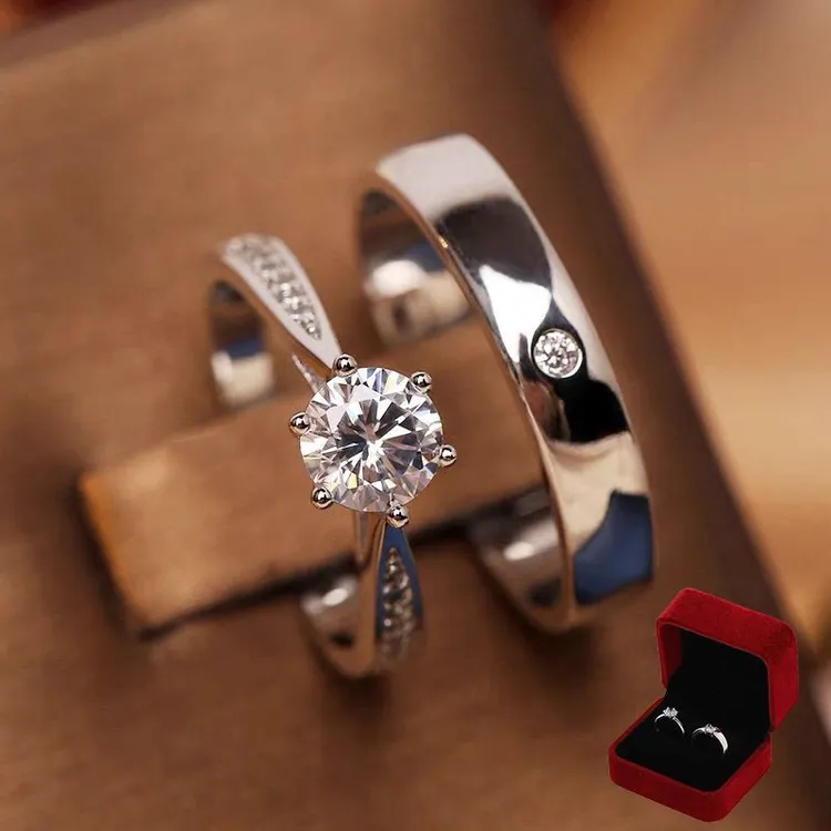 合金莫桑石戒指 结婚对戒仿真一克拉莫桑钻戒婚礼现场用道具戒指