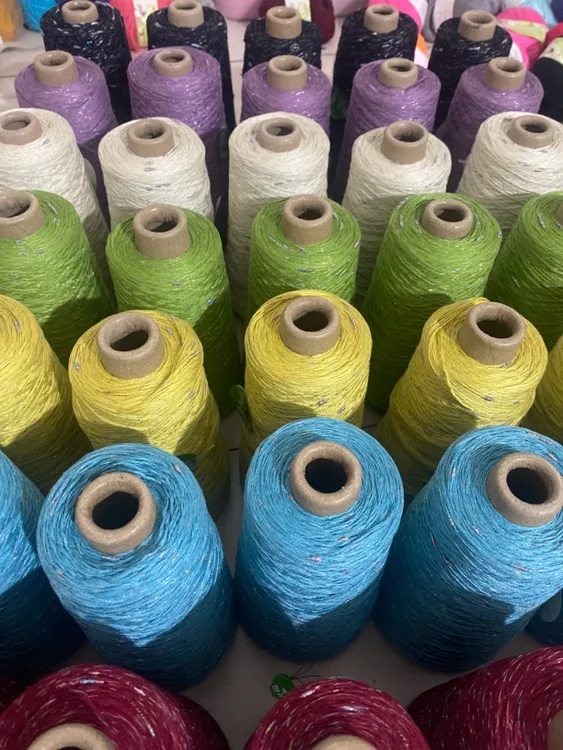 夏季编织镂空短袖结子蕾丝毛线七彩蚕丝棉