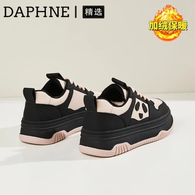 达芙妮厚底熊猫小白鞋女2025新款冬季加绒板鞋百搭原创休闲运动鞋