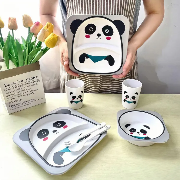 竹纤维儿童餐具卡通可爱分格盘家用宝宝辅食碗幼儿园餐盘杯碗套装