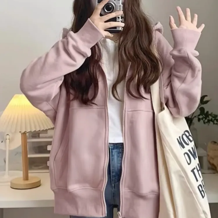 卫衣外套女春秋款拉链韩系慵懒风厚连帽2025新款春季百搭时尚开衫