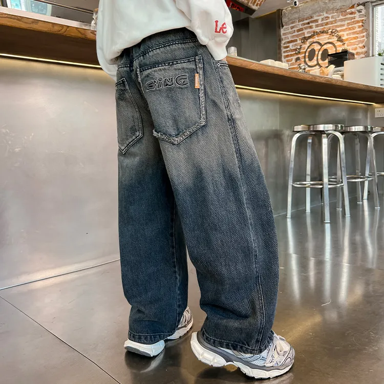 男童春秋牛仔裤宽松直筒2025新款中大童春季休闲春装儿童阔腿长裤