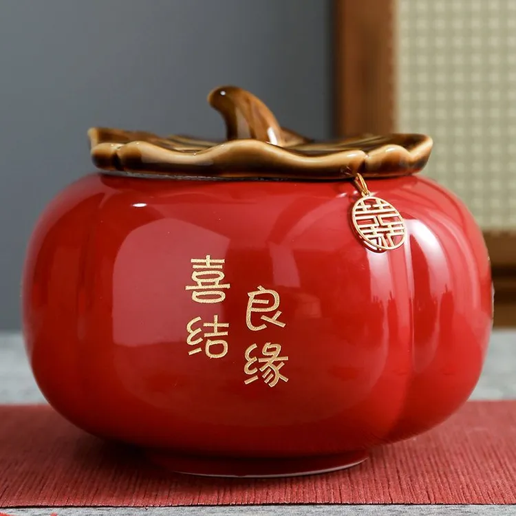 墙壁沙发背景客厅挂画礼盒松弛感陶瓷柿子摆件创意柿柿如意摆件