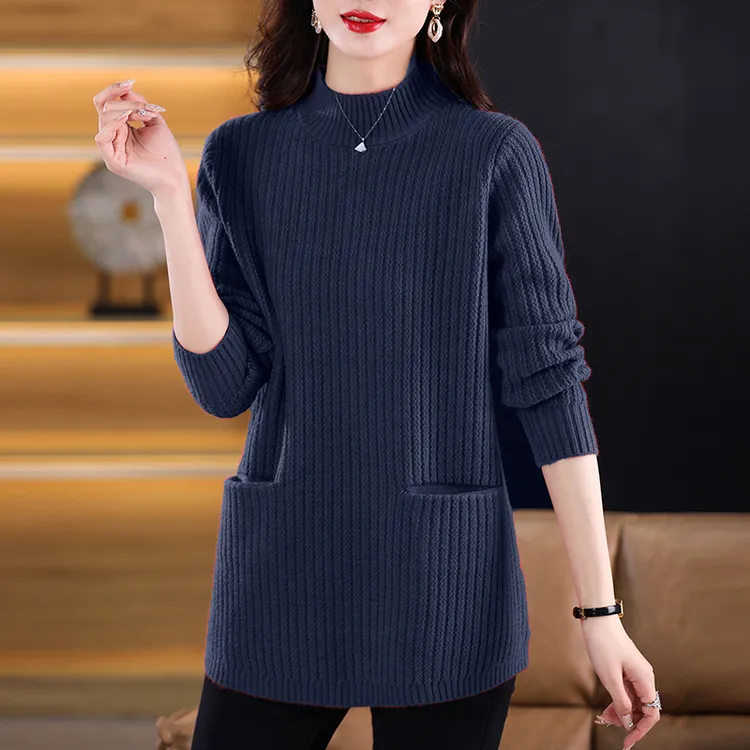 秋冬新款高档中长款洋气毛衣女半高领加厚显瘦针织打底衫内搭上衣