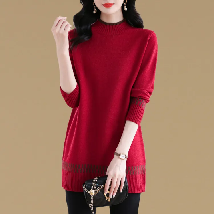 高档中长款遮屁股毛衣女套头秋冬新款洋气宽松百搭加厚针织打底衫