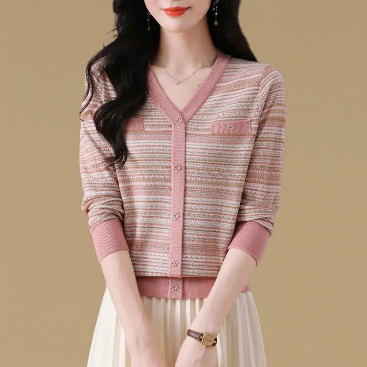 小香风内搭打底衫女秋冬宽松显瘦软糯毛衣洋气V领长袖针织衫上衣