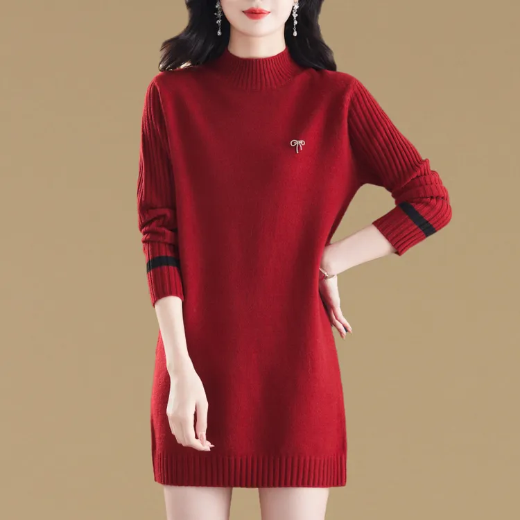 秋冬新款中长款遮屁股毛衣女套头宽松大码加厚针织打底衫内搭上衣