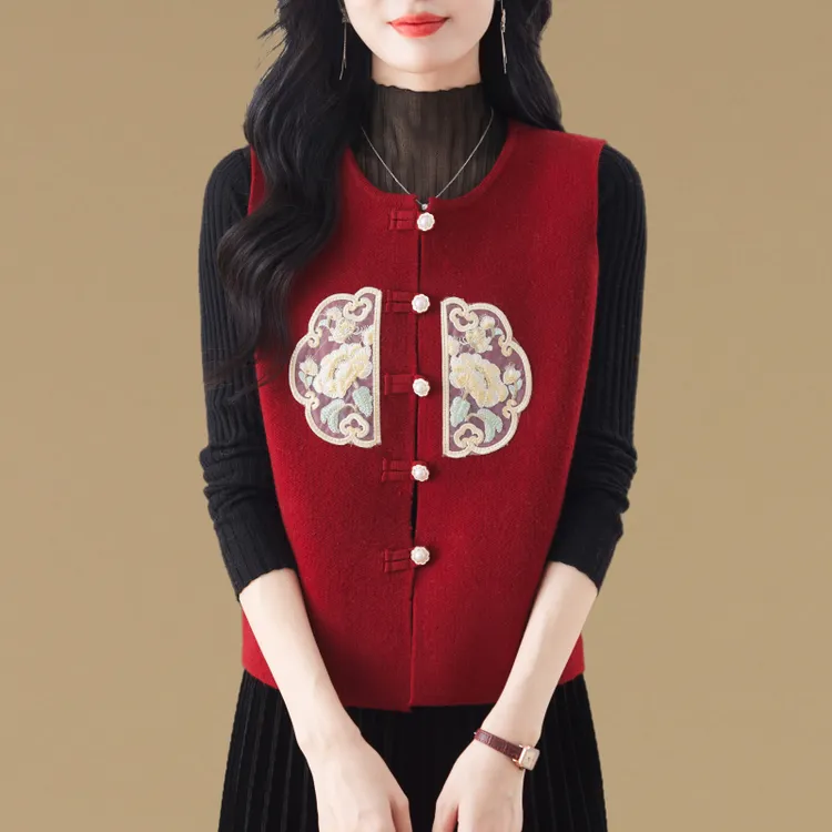 新中式国风马甲女背心外套春秋坎肩2024新款针织毛衣开衫时髦马夹