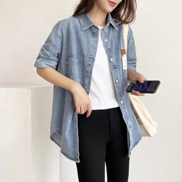 牛仔衬衫女港风2025年秋季新韩版宽松设计感休闲叠穿长袖外套衬衣