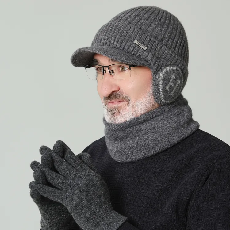 中老年人帽子男冬季针织毛线帽加厚老人爷爷护耳保暖爸爸防寒棉帽