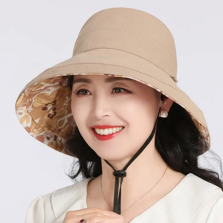 中老年人春夏天帽子女妈妈遮阳帽双面老人奶奶大檐防晒出游渔夫帽