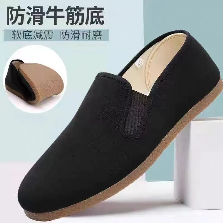 舒适牛筋软底布鞋百搭一脚蹬开车轻便休闲布鞋男黑色男款休闲男鞋