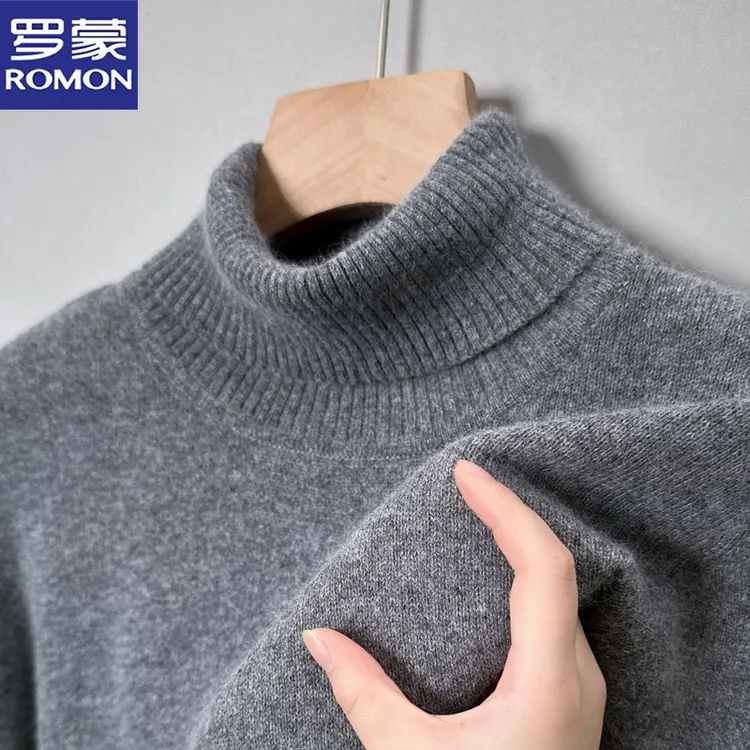 罗蒙加厚保暖男士可翻高领毛衣秋冬季防寒上衣柔软舒适纯色针织衫