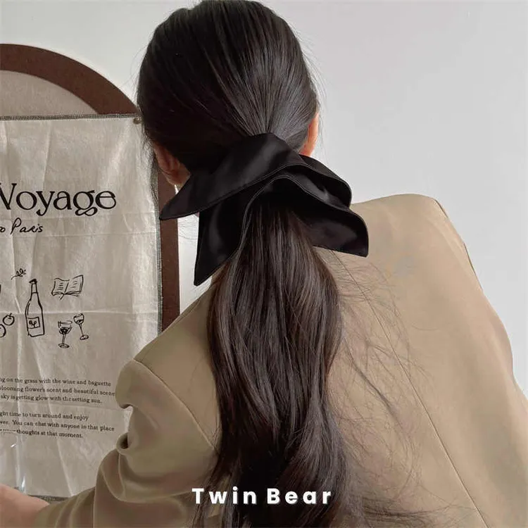 黑白经典耐看款光泽感垂感缎面绸缎方形布艺大肠圈发圈超大蓬松