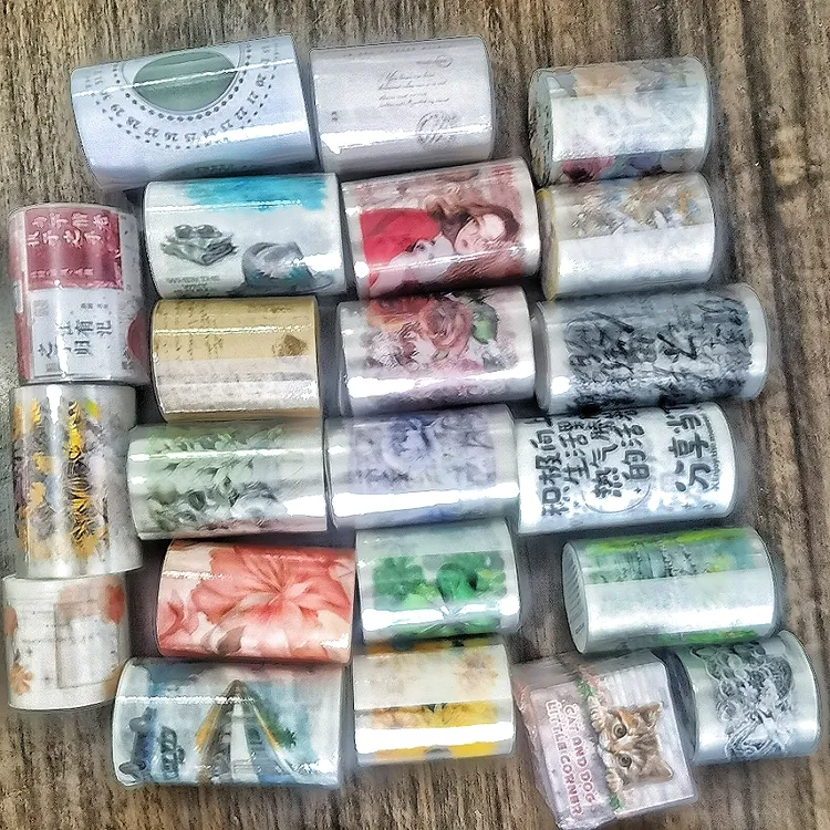 手账胶带清仓便宜处理工厂胶带称斤出pet和纸造景花花人物文字