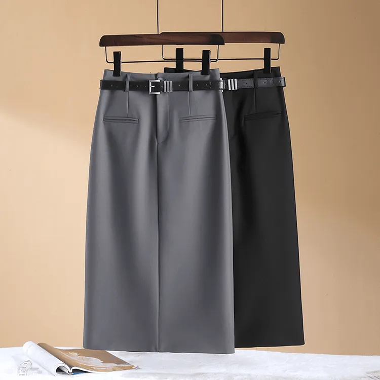 时尚西装裙半身裙秋季2025新款百搭包臀裙中长显瘦开叉一步半身裙