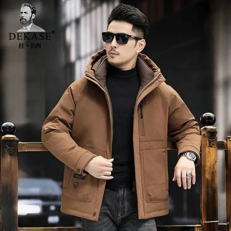 Dekase 防风羽绒服连帽加厚外套男士冬季保暖中长款休闲时尚上衣