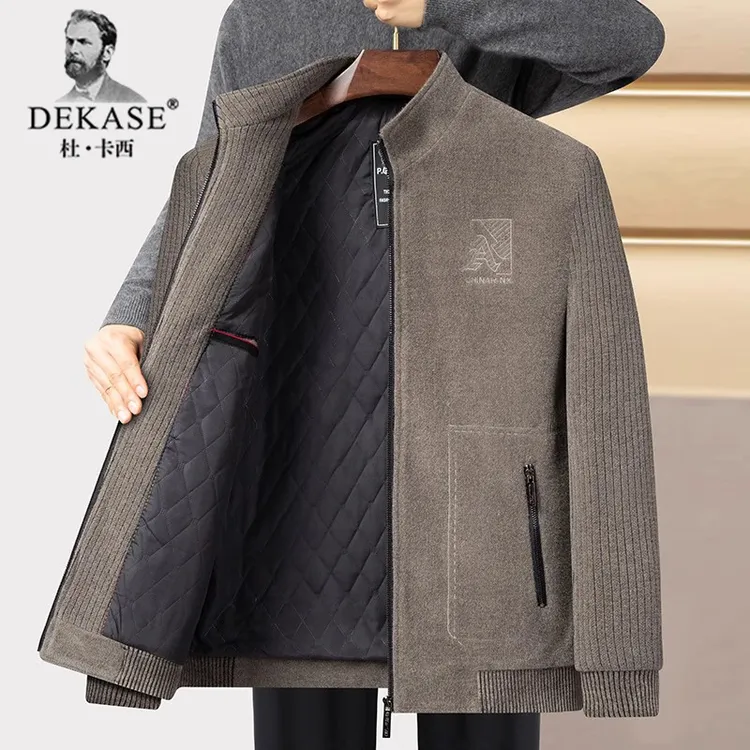 Dekase 毛呢夹克男时尚立领加厚保暖双面毛呢外套中年休闲爸爸装