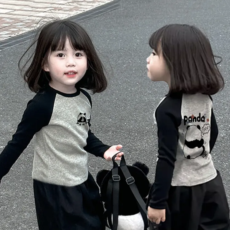 童装男女童春秋长袖纯棉儿童拼接打底衫韩版休闲衣服撞色圆领上衣