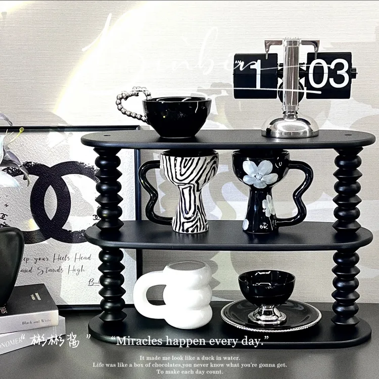 『俊辛优品』复古木质杯子玄关多层置物架家用桌面化妆品整理收纳架