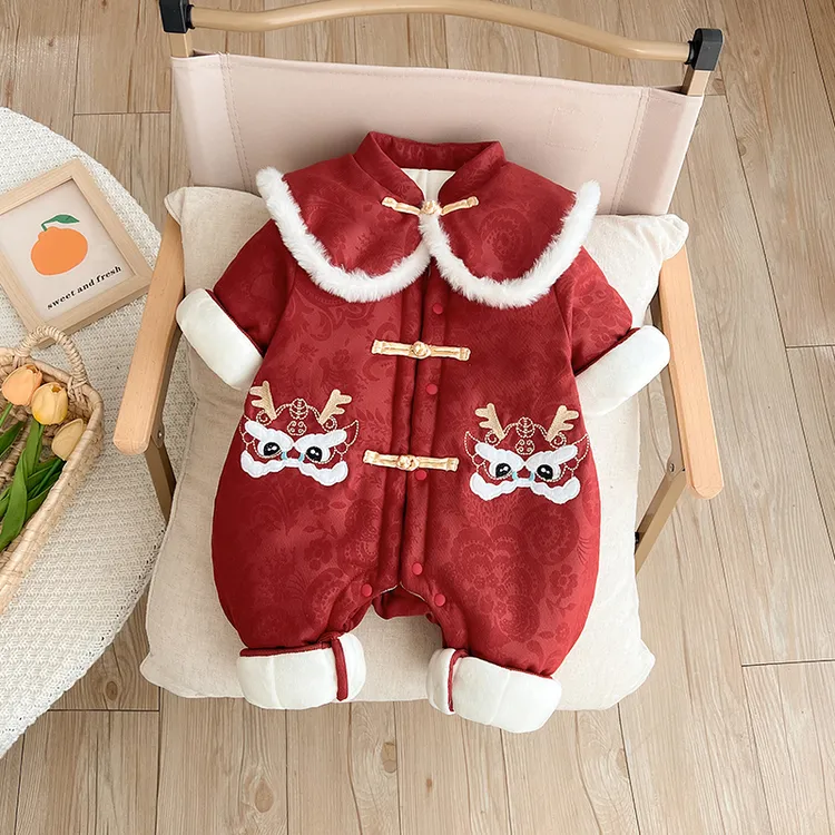 2024冬季新款国风连体衣加厚加棉男女宝节日年服礼服保暖外出爬服