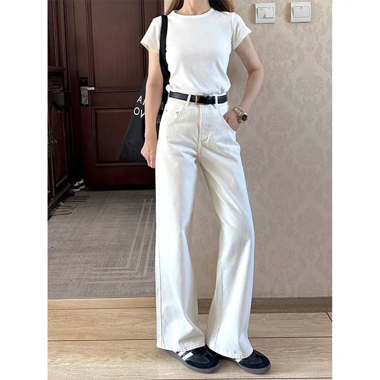 白色直筒垂感牛仔裤女2025新款高腰阔腿裤显瘦显瘦百搭宽松拖地裤