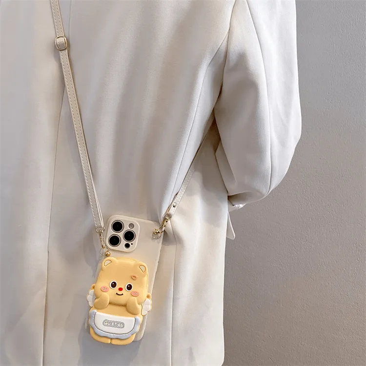 卡通小熊零钱包适用【iPhone/vivo/OPPO/华为/小米】可斜挎绳手机壳