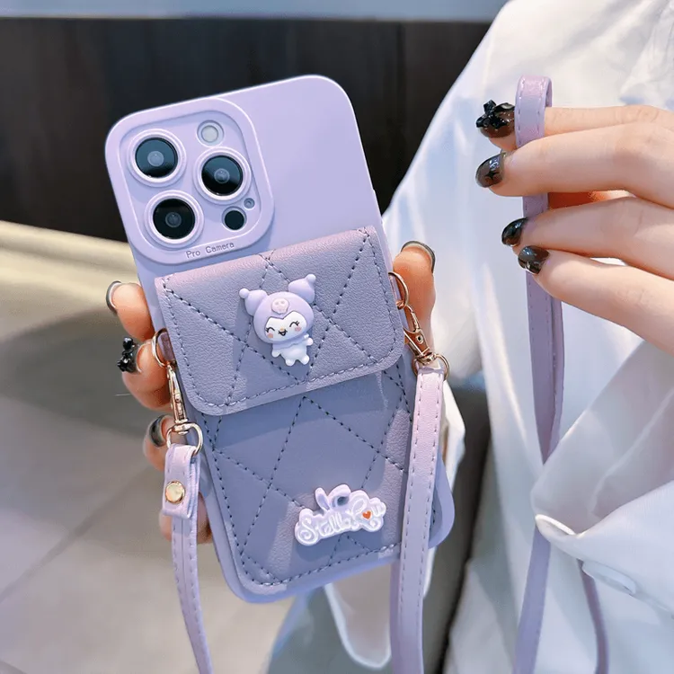 英文库洛米零钱包适用【苹果/华为/vivo/oppo/小米】斜挎背带手机壳