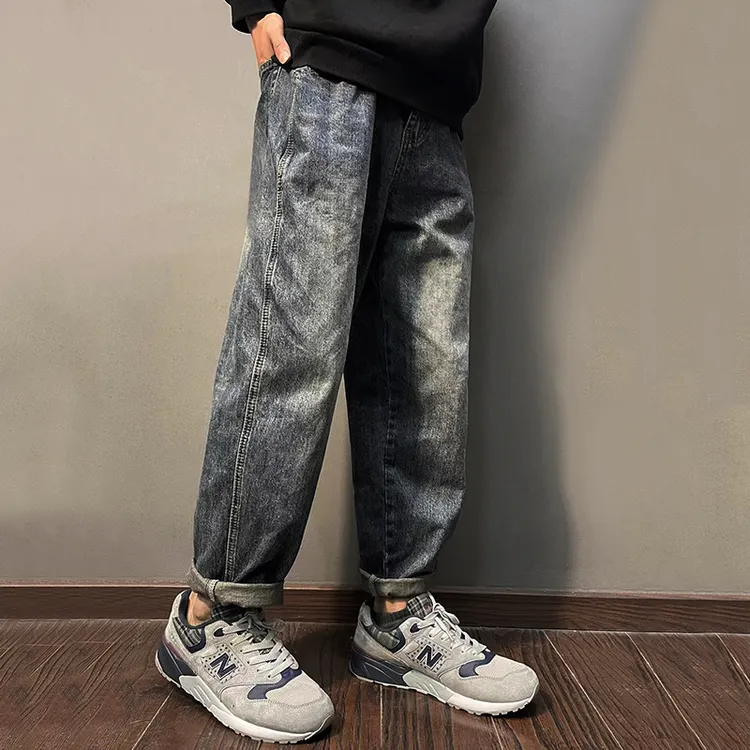 重头来过日系复古牛仔裤男美式潮牌宽松百搭拖地阔腿长裤子男款