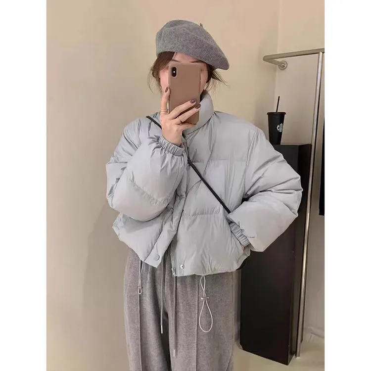 2025新韩版冬羽绒服女短款宽松立领小个子白鸭绒加厚面包服外套潮