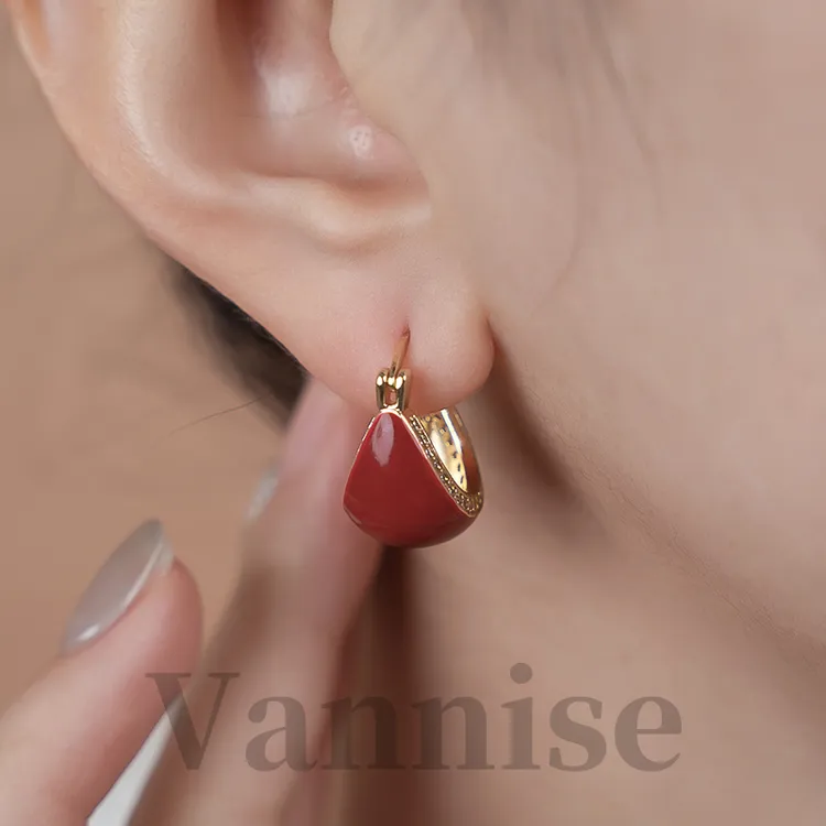 铜合金树脂耳饰 红色仙女风女日韩耳环小众法式时尚设计感复古