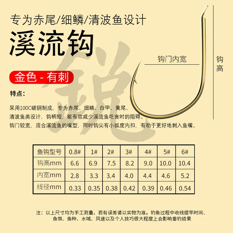 业渔人盘车溪流冲钓钩清波草鲤鲫赤尾子细鳞鱼钩黄尾白甲专用钩子