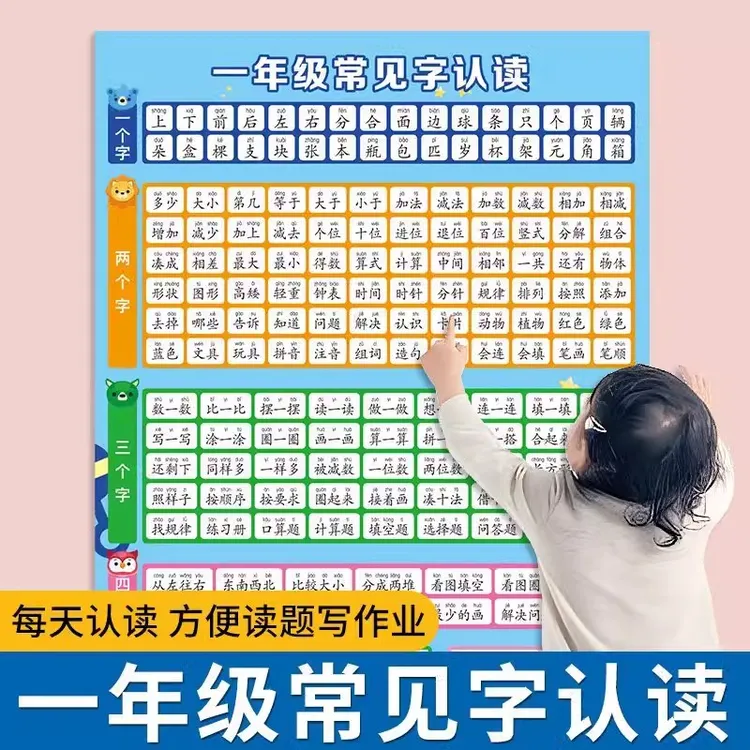 一年级常见字认读挂图早教语文认读识字儿童早教学习识字知识挂图