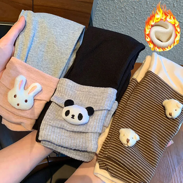 女童打底裤加绒2025秋冬新款一体绒保暖外裤卡通立体图案弹力外穿