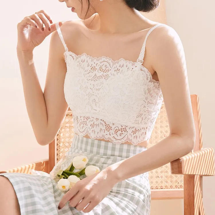 媚姬 9988蕾丝抹胸女美背爆款黑白色网红吊带短款背心防走光内衣